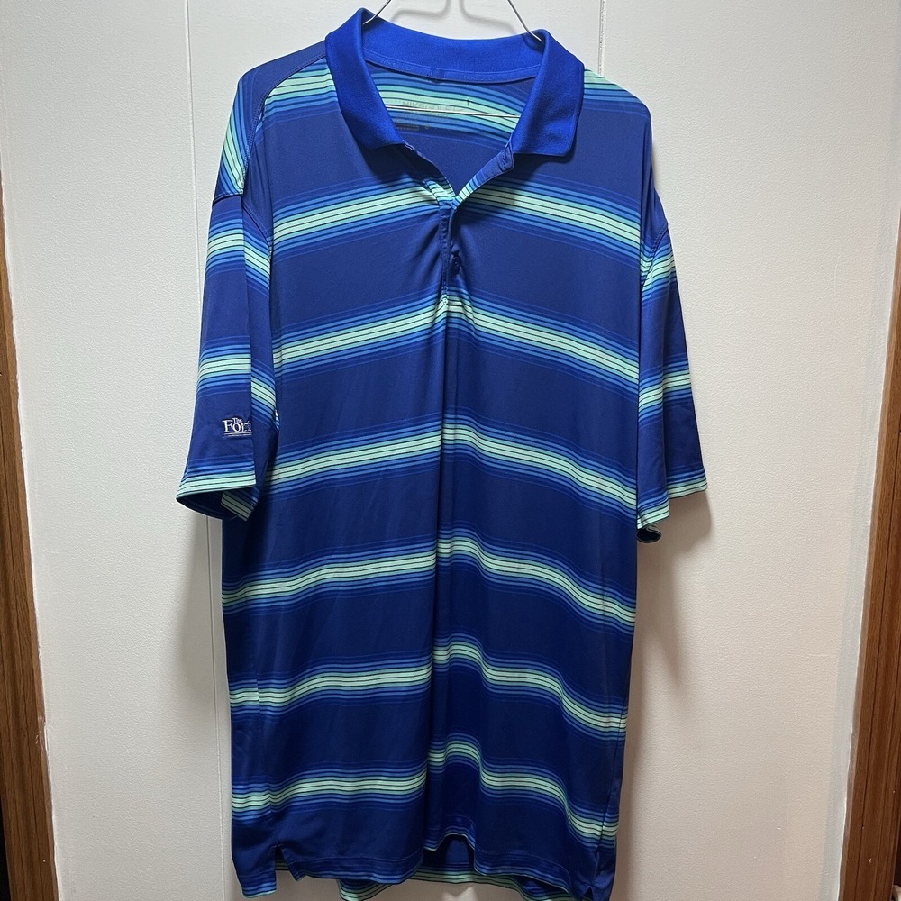 Men's Nike Golf Dri-Fit Blue Striped Short Sleeve Polo Shirt Mens Size Large
